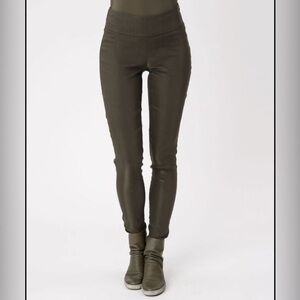 SARAH PACINI Linen Pants Size 0 Stretch  Side Zip Slim Olive Green Italy $500